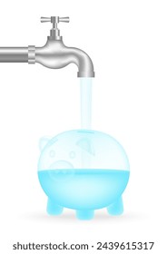 Save Water or Water Conservation Concept. Piggy Bank with Water. World Water Day and Environment day. Vector Illustration.
