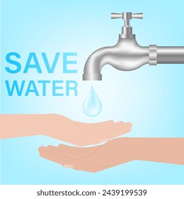 Save Water or Water Conservation Concept. World Water Day and Environment day. Vector Illustration.