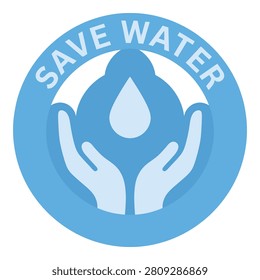Save water conservation logo with hands holding a water droplet environmental protection symbol icon