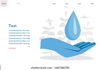 Save water, Dermatologically tested  with water drop, and hand logo. Vector illustration for web banner Dermatology test and dermatologist clinically proven for allergy free and healthy safe product. 