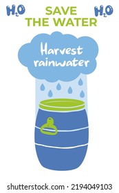 Guardar el concepto de ilustración vectorial de diseño de agua. Economía monetaria, consumo de agua reducen plantilla. Cosecha agua de lluvia