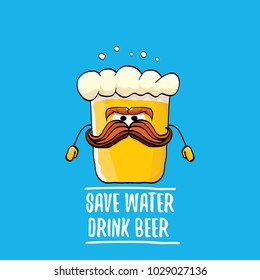 Save water drink beer vector concept illustration. vector funky beer character with funny slogan for priny on tee. International beer day label