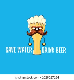 Save water drink beer vector concept illustration. vector funky beer character with funny slogan for priny on tee. International beer day label