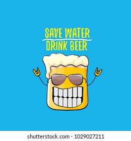 Save water drink beer vector concept illustration. vector funky beer character with funny slogan for priny on tee. International beer day label