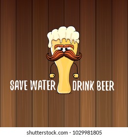 Save water drink beer vector concept illustration. vector funky beer character with funny slogan for print on tee or poster. International beer day label