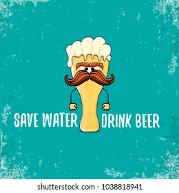 Save water drink beer vector concept illustration. vector funky beer character with funny slogan for print on tee or poster. International beer day label