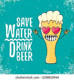 Save water drink beer vector concept illustration. vector funky beer character with funny slogan for print on tee or poster. International beer day label