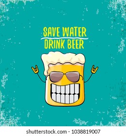 Save water drink beer vector concept illustration. vector funky beer character with funny slogan for print on tee or poster. International beer day label