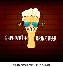 Save water drink beer vector concept illustration. vector funky beer character with funny slogan for print on tee or poster. International beer day label