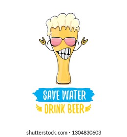 Save water drink beer vector concept illustration. vector funky beer character with funny slogan for priny on tee. International beer day label