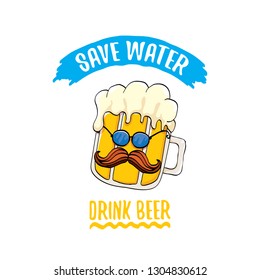 Save water drink beer vector concept illustration. vector funky beer character with funny slogan for priny on tee. International beer day label