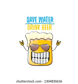 Save water drink beer vector concept illustration. vector funky beer character with funny slogan for priny on tee. International beer day label
