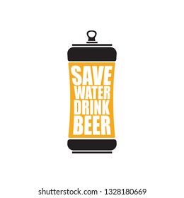 Save water drink beer vector poster design template with beer bottle silhouette. Craft beer logo or label for brewery
