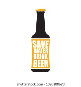 Save water drink beer vector poster design template with beer bottle silhouette. Craft beer logo or label for brewery