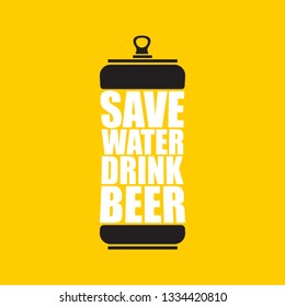 Save water drink beer vector poster design template with beer bottle silhouette. Craft beer logo or label for brewery