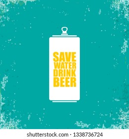 Save water drink beer vector poster design template with beer bottle silhouette. Craft beer logo or label for brewery 