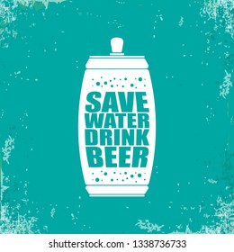 Save water drink beer vector poster design template with beer bottle silhouette. Craft beer logo or label for brewery 