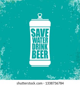Save water drink beer vector poster design template with beer bottle silhouette. Craft beer logo or label for brewery 