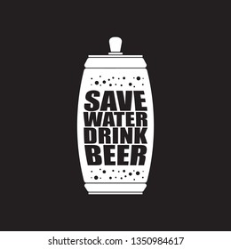 Save water drink beer vector poster design template with beer bottle silhouette. Craft beer logo or label for brewery 