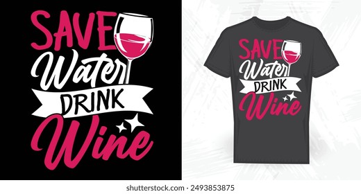 Save The Water Drink The Wine Funny Wine Lover Vintage Wine T-shirt Design