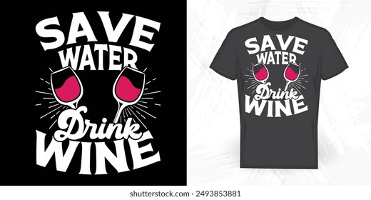 Save The Water Drink The Wine Funny Wine Lover Vintage Wine T-shirt Design