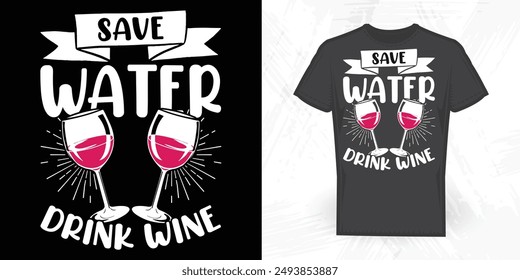 Save The Water Drink The Wine Funny Wine Lover Vintage Wine T-shirt Design