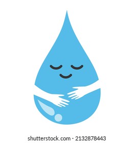 Save Water drop Ilustración Sonriente Abrazo de personajes en estilo de arte de diseño de vectores planos . Perfecto para el contenido de elementos o días de agua a nivel mundial