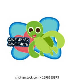 save water save earth quotes for world water day background with heart and green turtle illustration