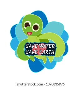 save water save earth quotes for world water day background with heart and green turtle illustration