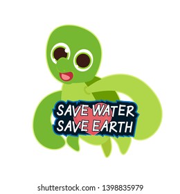 save water save earth quotes for world water day background with heart and green turtle illustration