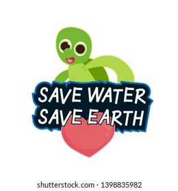 save water save earth quotes for world water day background with heart and green turtle illustration