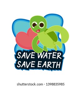 save water save earth quotes for world water day background with heart and green turtle illustration