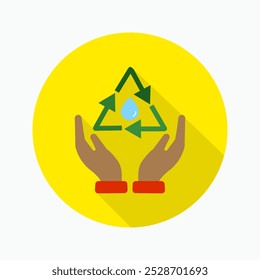 Save water flat icon isolated on circular colored background with long shadow. For sign, symbol, infographics, presentation or web graphics.