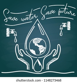 save water save future with chalk font style for go green concept. vector illustration