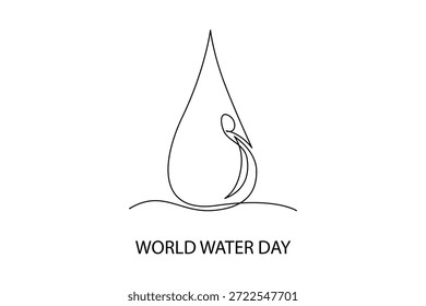 Guardar Agua para el futuro. Concepto del Día Mundial del Agua. Diseño de dibujo de línea única. Ilustración gráfica de Vector