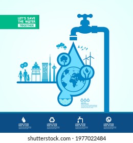 Save the water for green ecology world vector illustration.