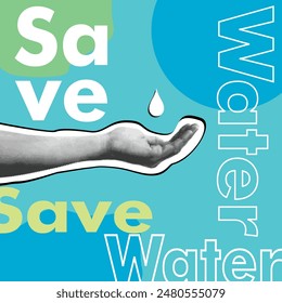 Save Water halftone contemporary collage design for campaigning on social media, modern vector dotted save water design for social awareness poster