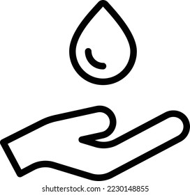 save water hand drop icon. Isolated vector black outline stamp label rounded badge product tag on transparent background. Symbol.