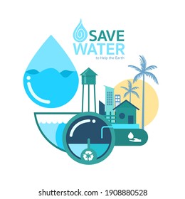 Ahorra agua para ayudar al concepto de vectores mundiales.