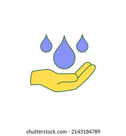 Save water icon. Water between hand icon in color icon, isolated on white background 