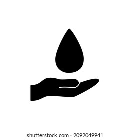 Save water Icon in black flat glyph, filled style isolated on white background