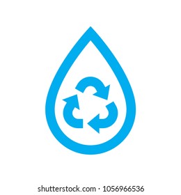 Save Water Icon. Blue Recycle And Reuse Water Drop Symbol Isolated On White Background. Vector Illustration.