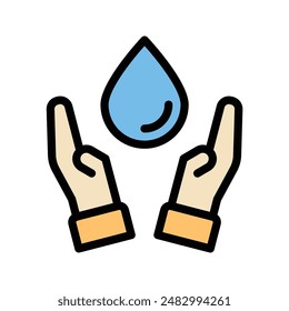 Save Water Icon Conservation Design in Flat Line Color Style