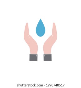 save water icon, water drop in palms, vector illustration
