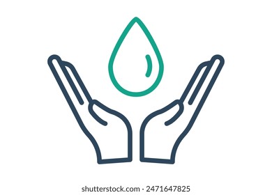 Save water icon. hand with water drop . icon related to conservation. line icon style. conservation elements vector illustration