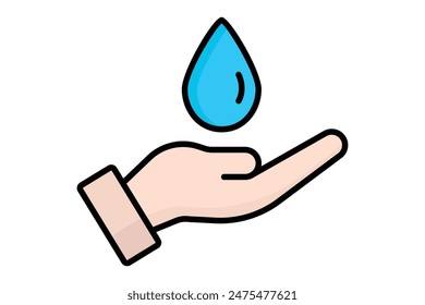 Guardar icono de agua. mano con gota de agua . icono relacionado con la conservación. contorno coloreado estilo de icono. Elementos de conservación Ilustración vectorial