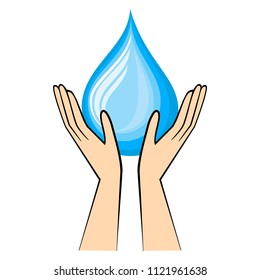 Save water  icon. Simple flat vector illustration. Hands holding drop.