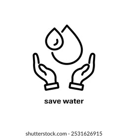 Save water icon. Thin line save water, ecology icon from ecology collection. Outline vector isolated on white background. Editable save water symbol can be used web and mobile