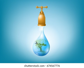 Save water Save life concept. Conserve concept of saving water for life on earth from small to large life, vector illustration.