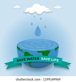 Save water save life, Sky and Rain on blue background illustrator design